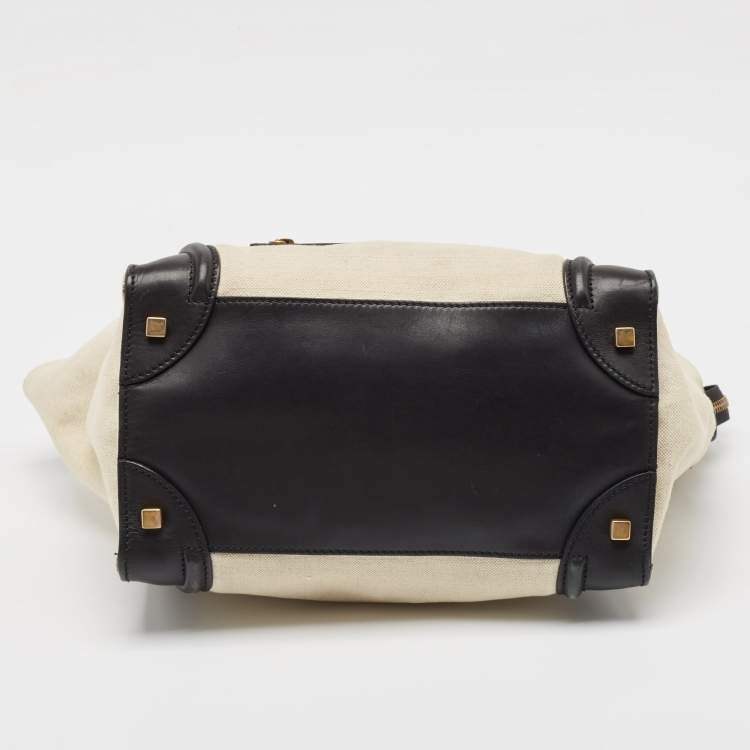 Pre Owned Celine Black/Off-White Canvas and Leather Mini Luggage Tote