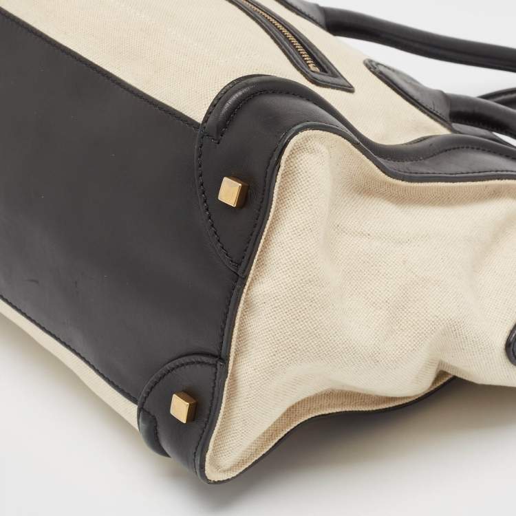Pre Owned Celine Black/Off-White Canvas and Leather Mini Luggage Tote