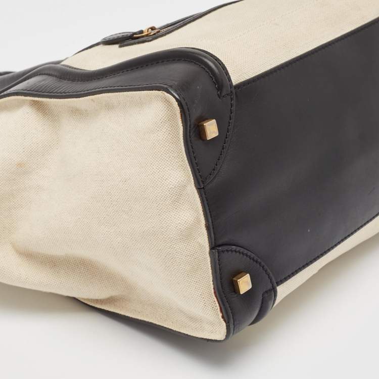 Pre Owned Celine Black/Off-White Canvas and Leather Mini Luggage Tote