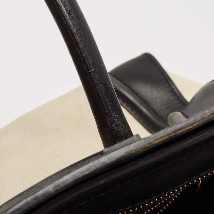 Pre Owned Celine Black/Off-White Canvas and Leather Mini Luggage Tote