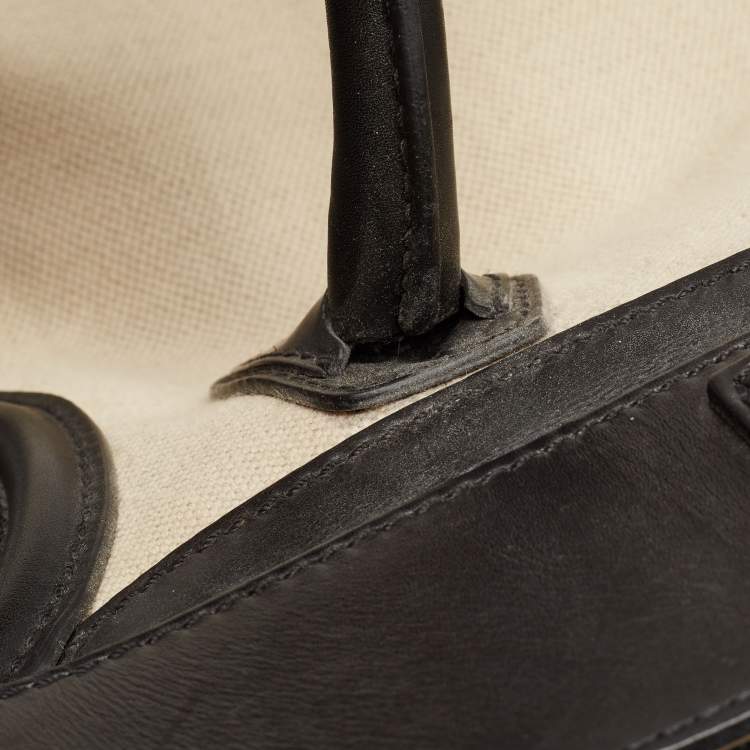 Pre Owned Celine Black/Off-White Canvas and Leather Mini Luggage Tote