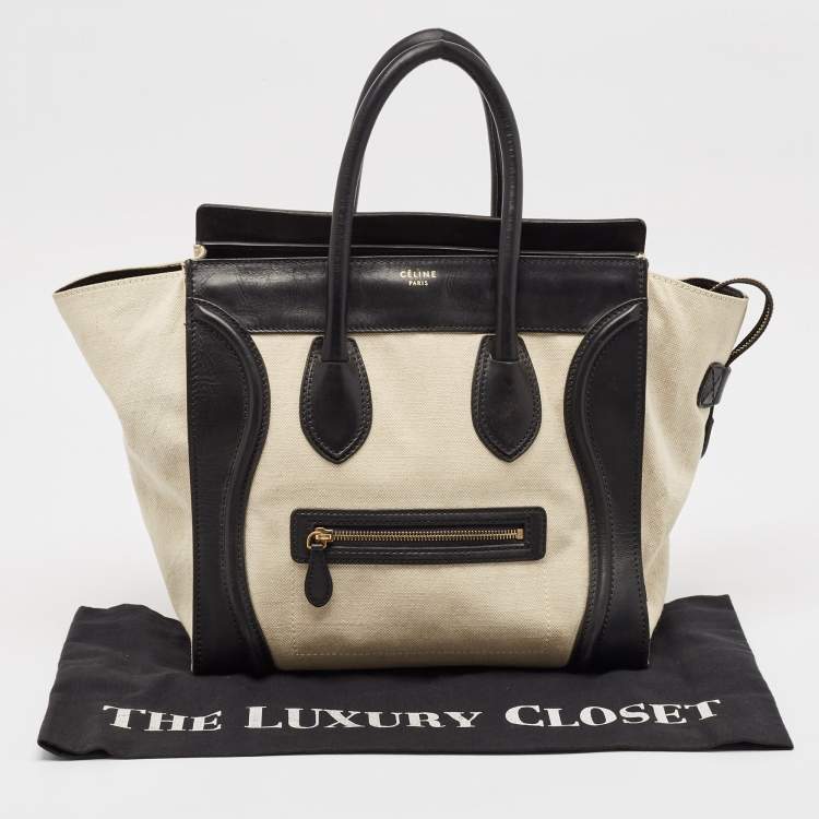 Pre Owned Celine Black/Off-White Canvas and Leather Mini Luggage Tote