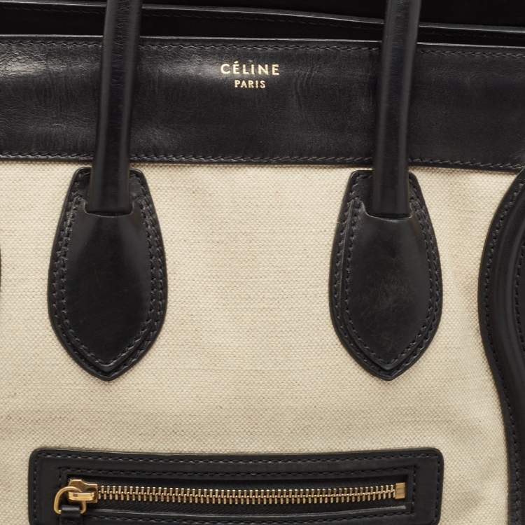 Pre Owned Celine Black/Off-White Canvas and Leather Mini Luggage Tote
