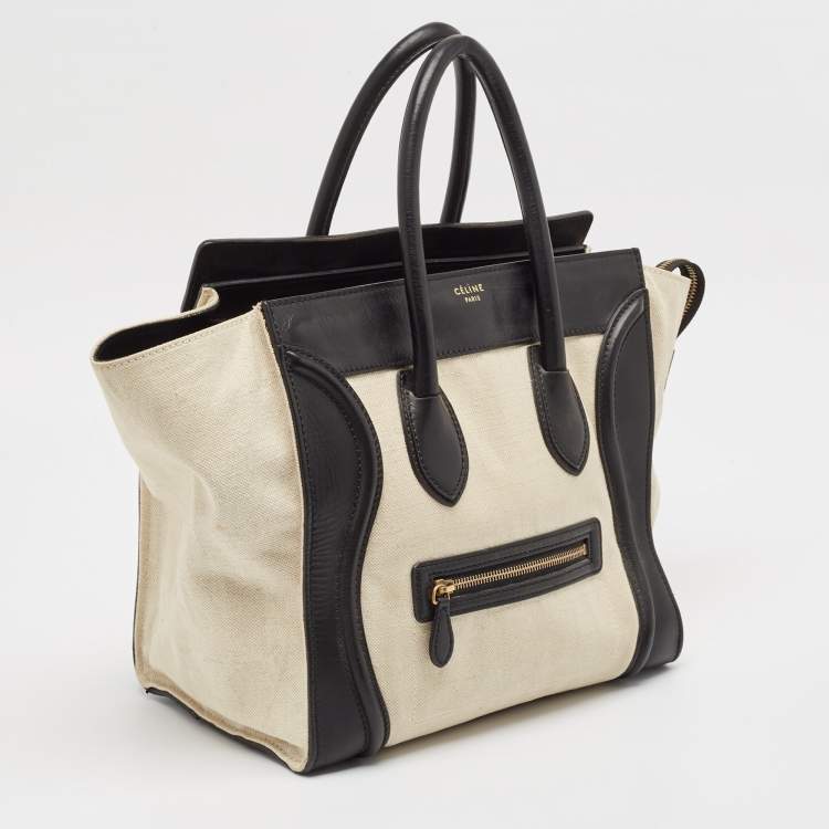 Pre Owned Celine Black/Off-White Canvas and Leather Mini Luggage Tote