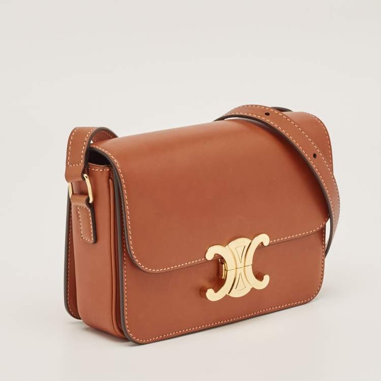 Pre Owned Celine Brown Leather Triomphe Shoulder Bag