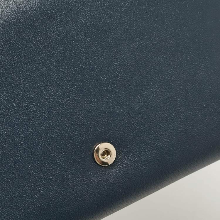 Pre Owned Celine Navy Blue/Burgundy Leather Frame Trifold Wallet