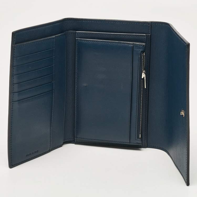 Pre Owned Celine Navy Blue/Burgundy Leather Frame Trifold Wallet