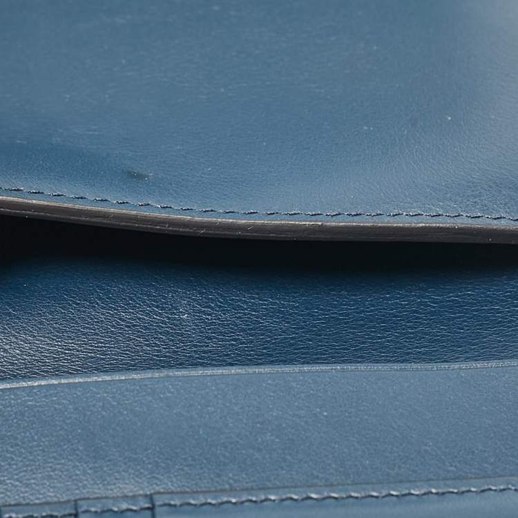 Pre Owned Celine Navy Blue/Burgundy Leather Frame Trifold Wallet