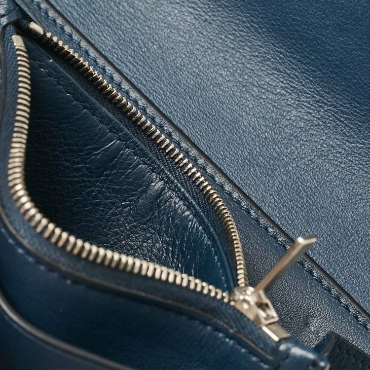 Pre Owned Celine Navy Blue/Burgundy Leather Frame Trifold Wallet