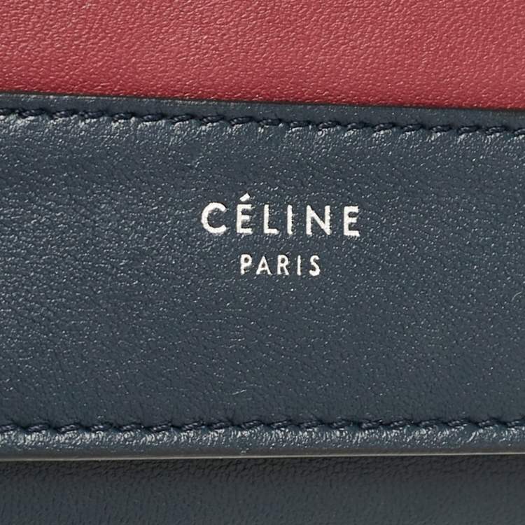 Pre Owned Celine Navy Blue/Burgundy Leather Frame Trifold Wallet