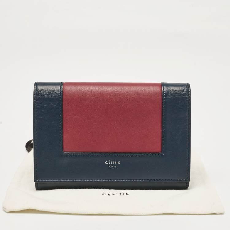 Pre Owned Celine Navy Blue/Burgundy Leather Frame Trifold Wallet