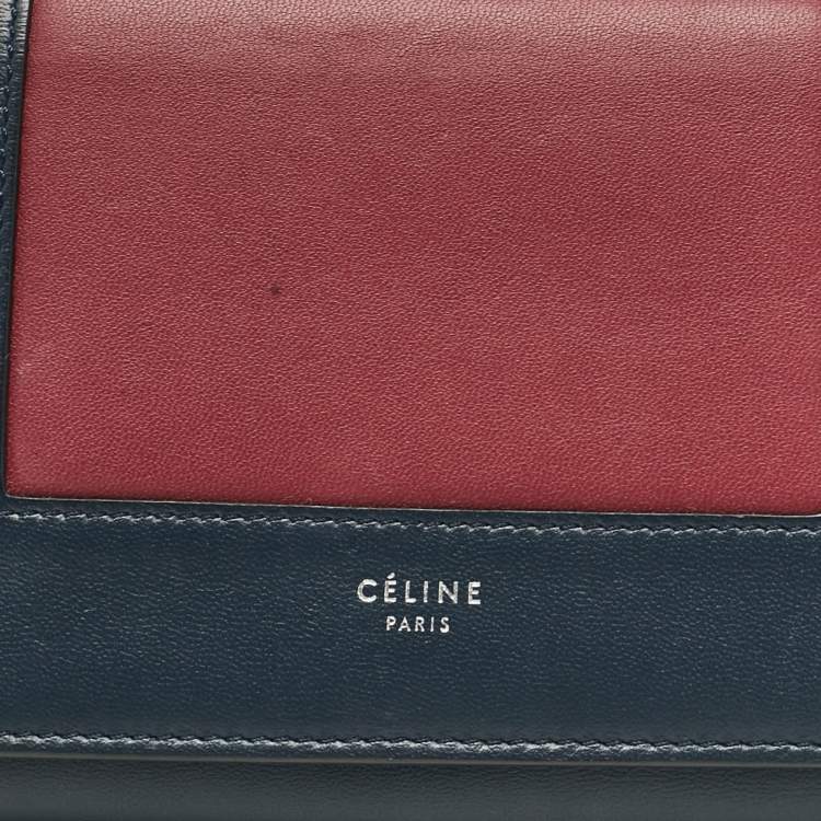 Pre Owned Celine Navy Blue/Burgundy Leather Frame Trifold Wallet