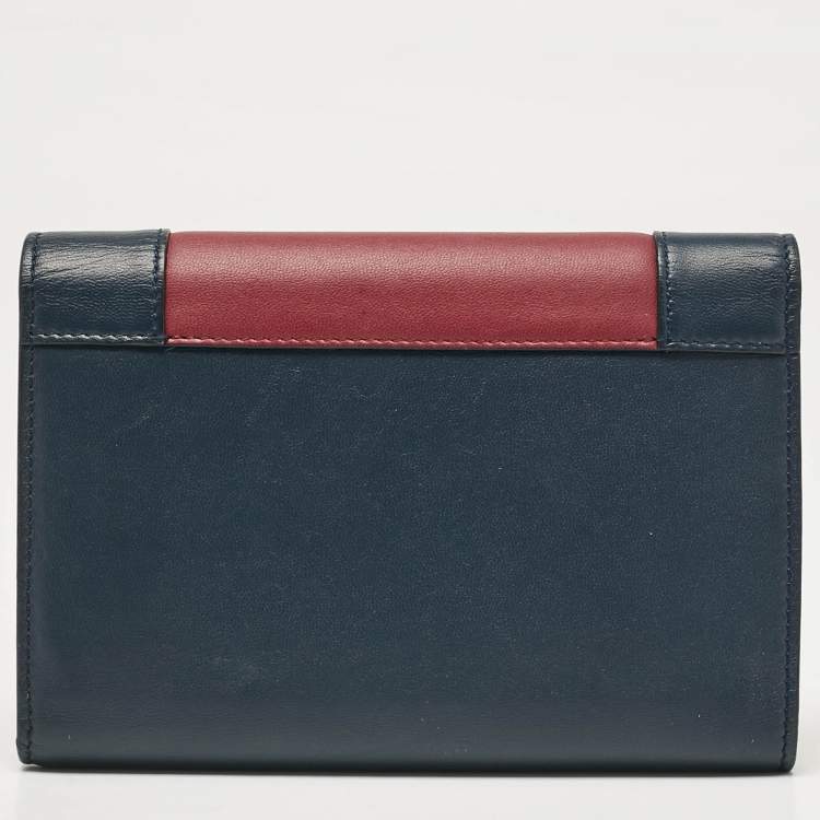 Pre Owned Celine Navy Blue/Burgundy Leather Frame Trifold Wallet