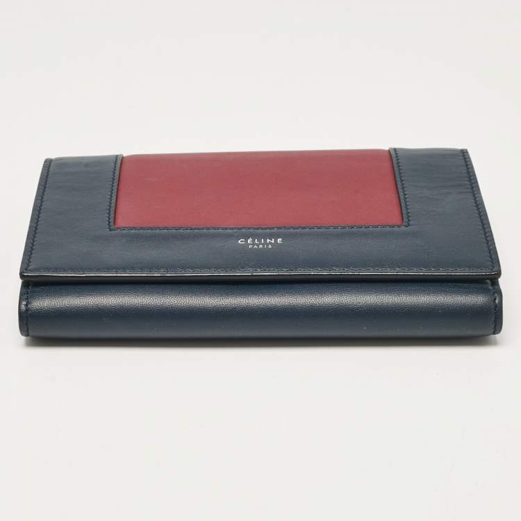 Pre Owned Celine Navy Blue/Burgundy Leather Frame Trifold Wallet