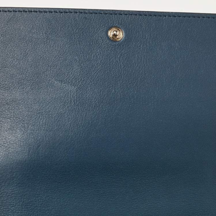 Pre Owned Celine Navy Blue/Burgundy Leather Frame Trifold Wallet