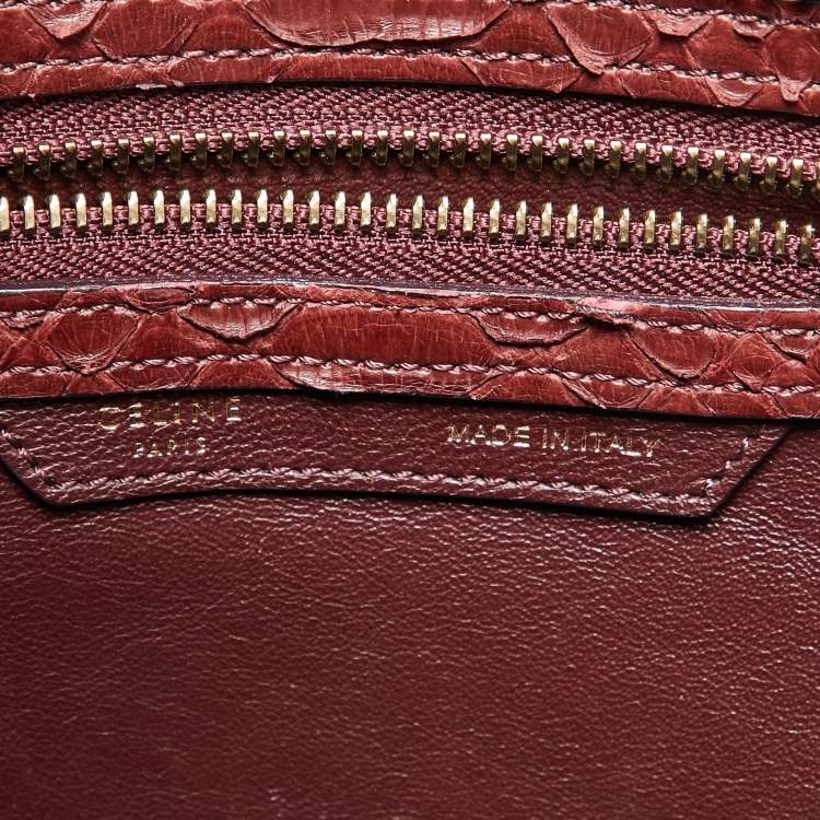 Pre Owned Celine Dark Burgundy Python Micro Luggage Tote