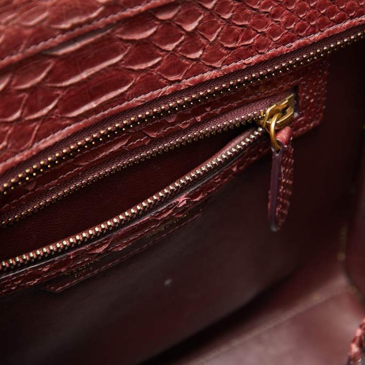Pre Owned Celine Dark Burgundy Python Micro Luggage Tote