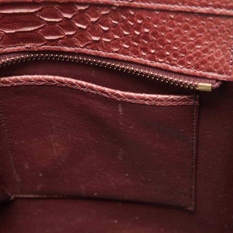 Pre Owned Celine Dark Burgundy Python Micro Luggage Tote
