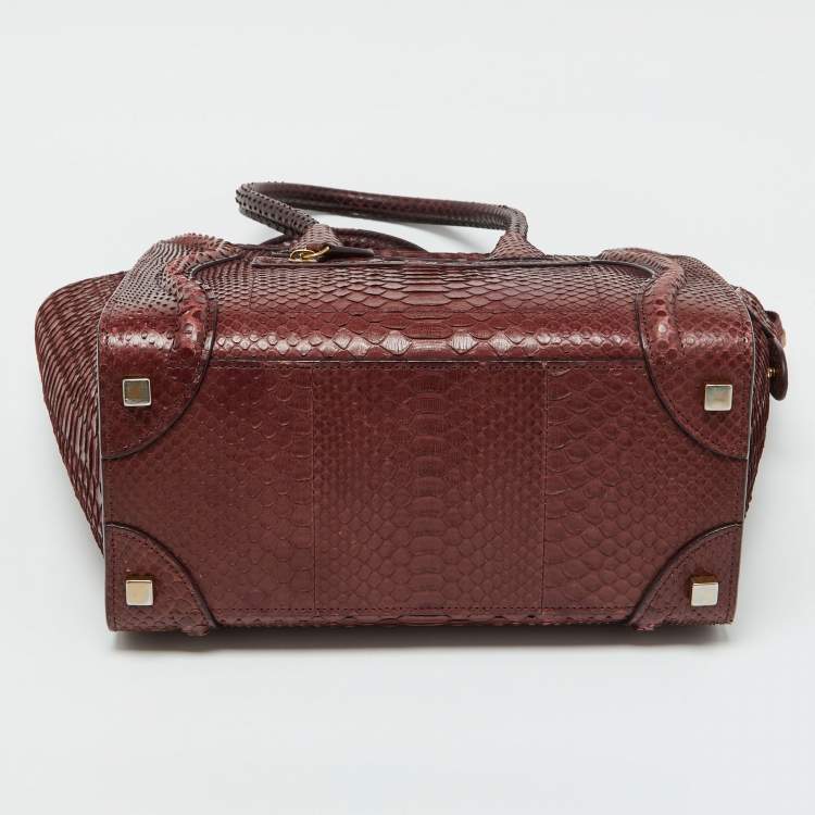 Pre Owned Celine Dark Burgundy Python Micro Luggage Tote