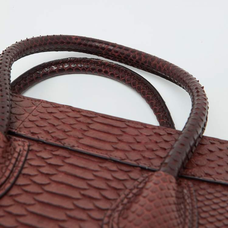 Pre Owned Celine Dark Burgundy Python Micro Luggage Tote