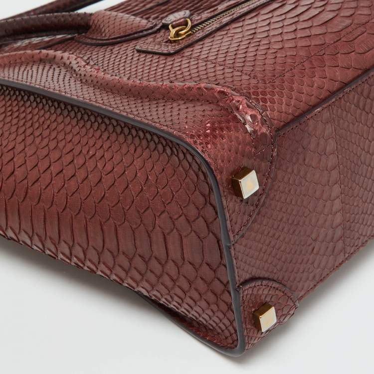 Pre Owned Celine Dark Burgundy Python Micro Luggage Tote