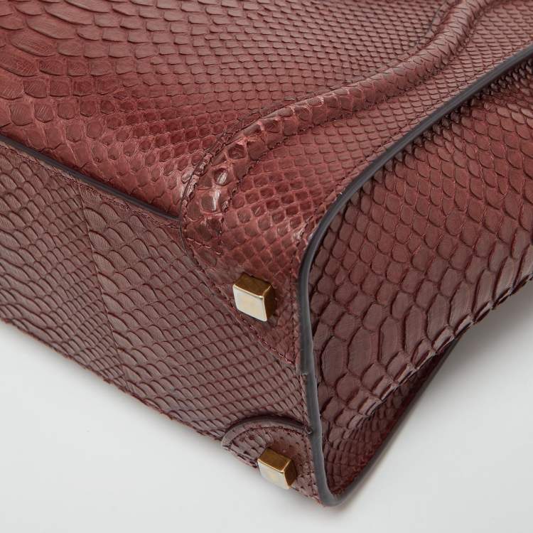 Pre Owned Celine Dark Burgundy Python Micro Luggage Tote