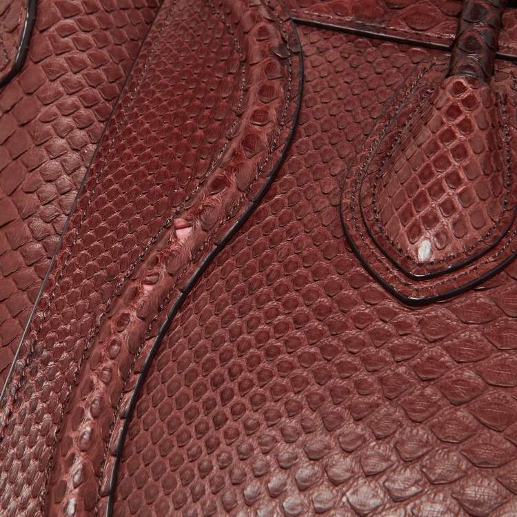Pre Owned Celine Dark Burgundy Python Micro Luggage Tote