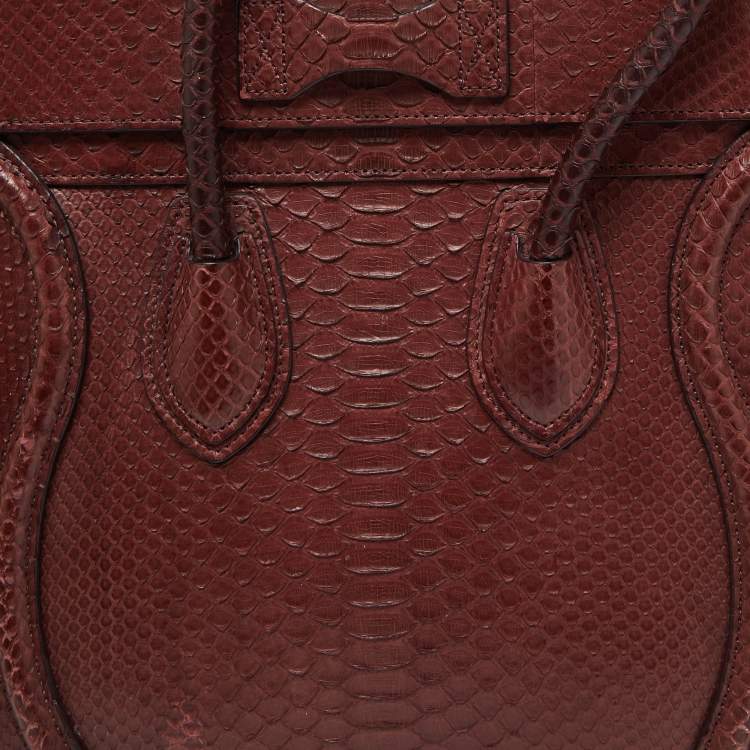 Pre Owned Celine Dark Burgundy Python Micro Luggage Tote