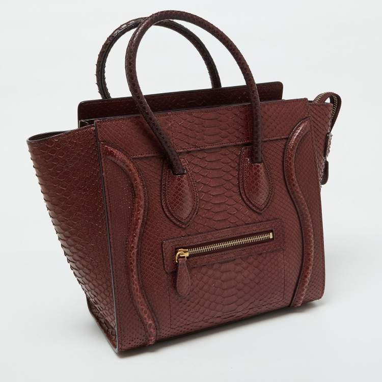 Pre Owned Celine Dark Burgundy Python Micro Luggage Tote