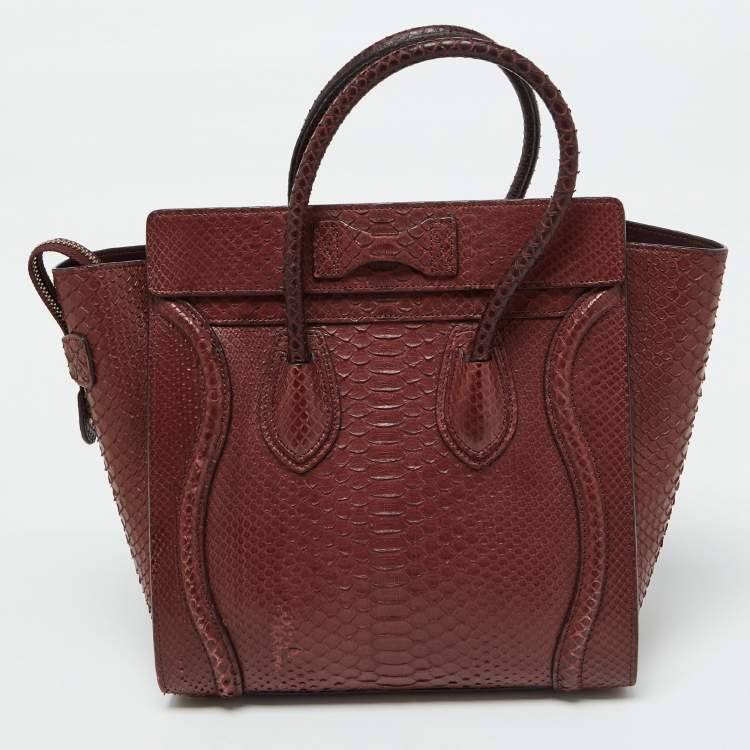 Pre Owned Celine Dark Burgundy Python Micro Luggage Tote