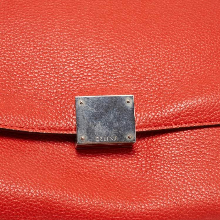 Pre Owned Celine Orange Leather and Suede Medium Trapeze Top Handle Bag