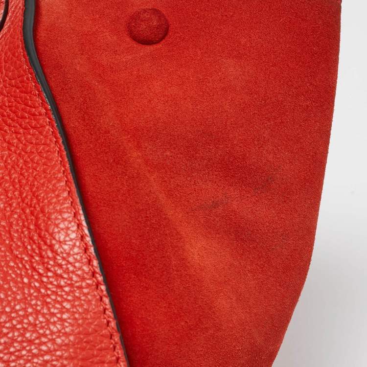 Pre Owned Celine Orange Leather and Suede Medium Trapeze Top Handle Bag