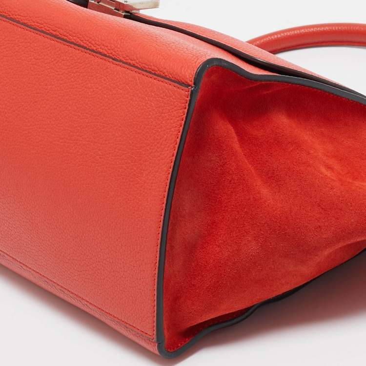 Pre Owned Celine Orange Leather and Suede Medium Trapeze Top Handle Bag