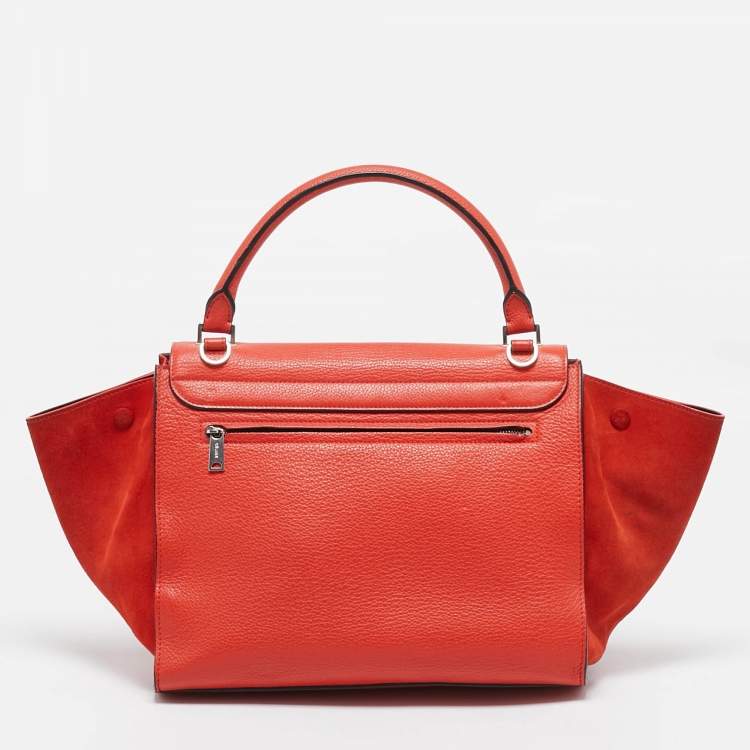 Pre Owned Celine Orange Leather and Suede Medium Trapeze Top Handle Bag