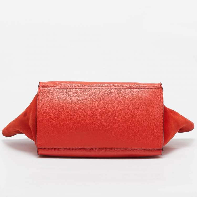 Pre Owned Celine Orange Leather and Suede Medium Trapeze Top Handle Bag