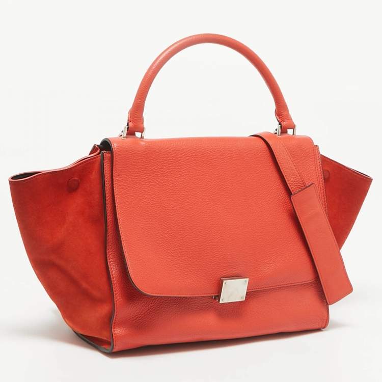 Pre Owned Celine Orange Leather and Suede Medium Trapeze Top Handle Bag