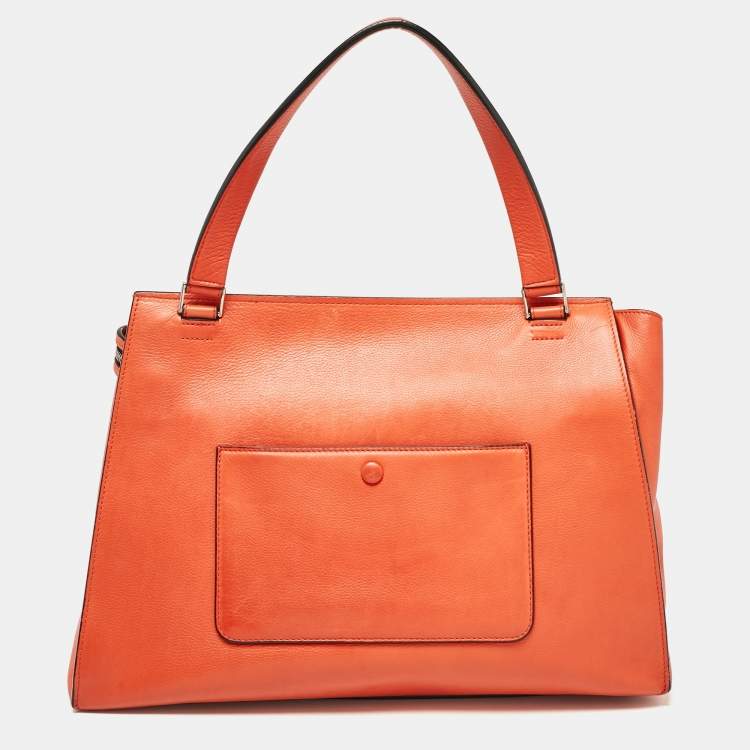 Pre Owned Celine Orange Leather Large Edge Top Handle Bag