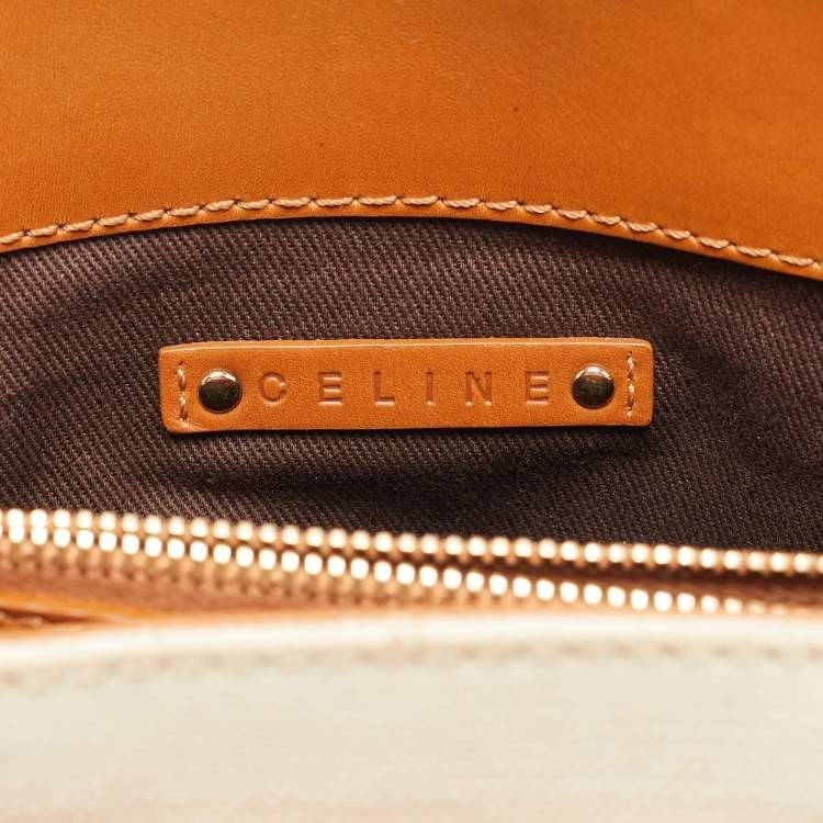 Pre Owned Celine Beige/Off White Canvas and Leather Horse Carriage Tote