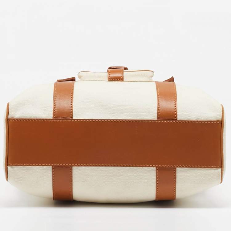Pre Owned Celine Beige/Off White Canvas and Leather Horse Carriage Tote