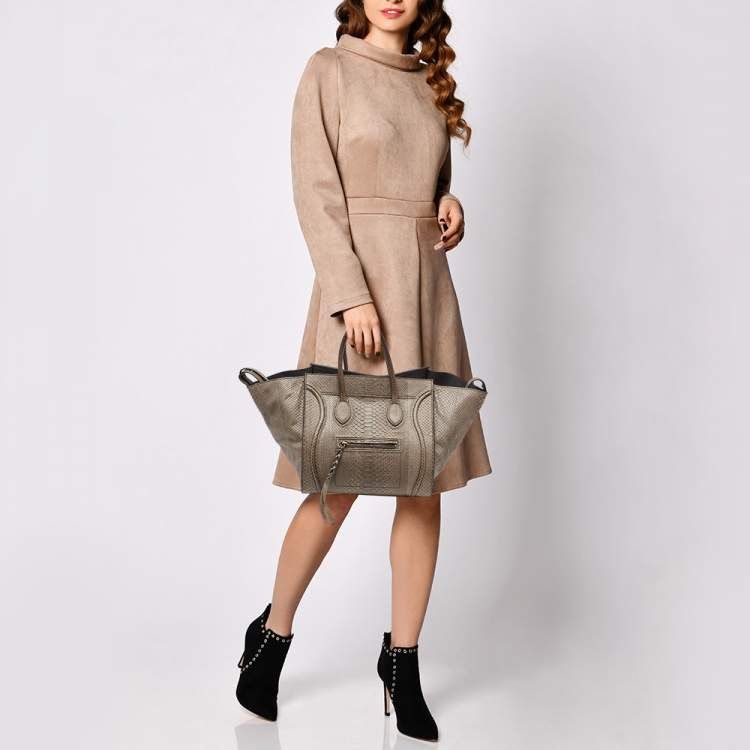 Pre Owned Celine Grey Python Medium Phantom Luggage Tote