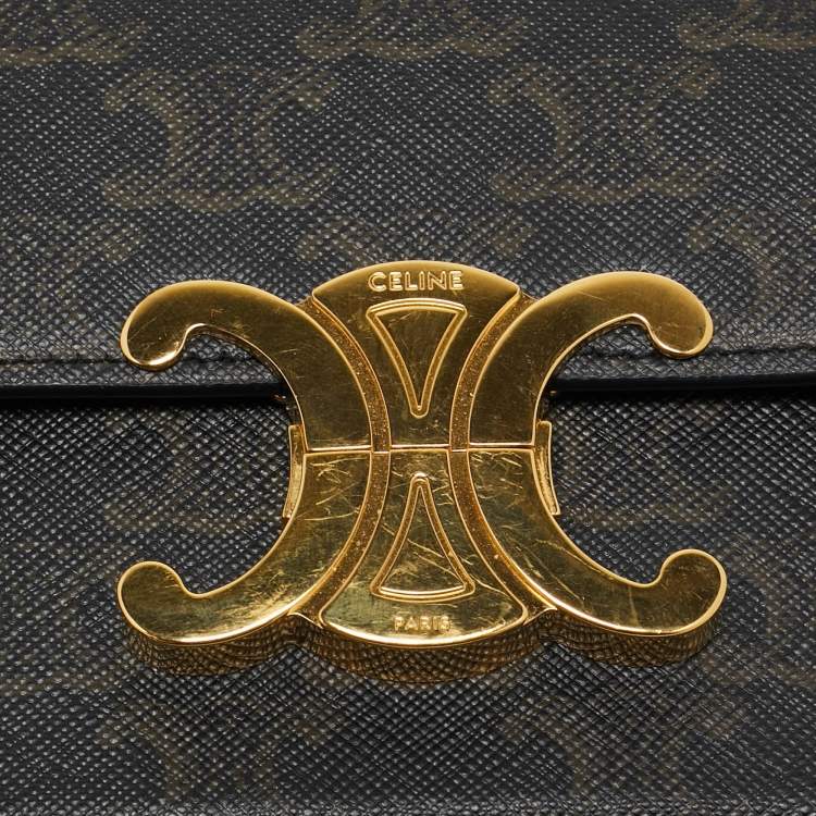 Pre Owned Celine Tan Triomphe Canvas and Leather Claude Shoulder Bag