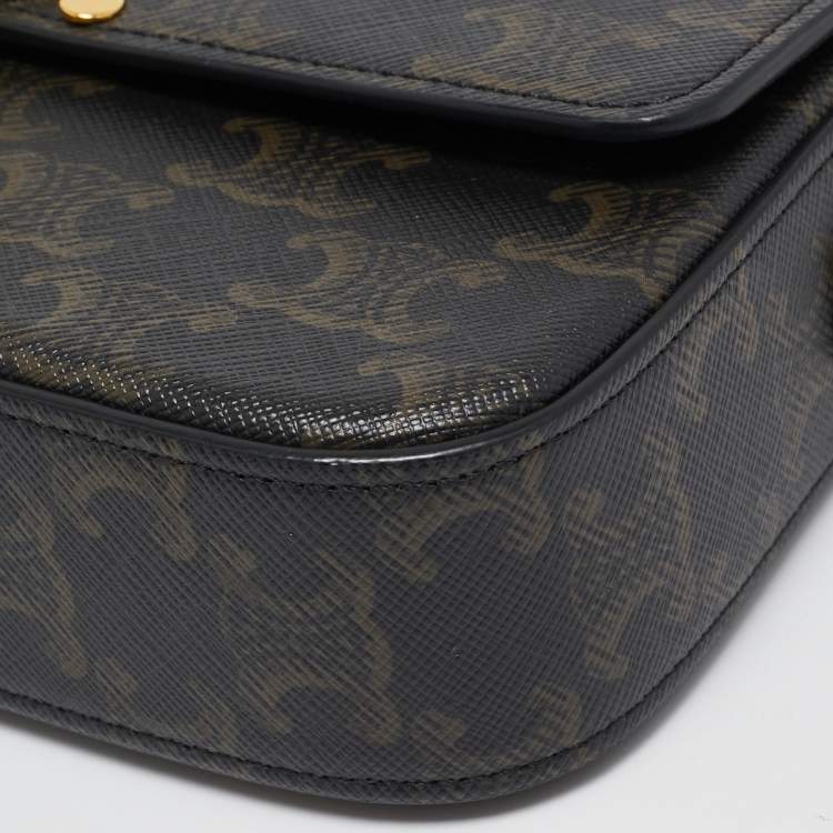 Pre Owned Celine Tan Triomphe Canvas and Leather Claude Shoulder Bag