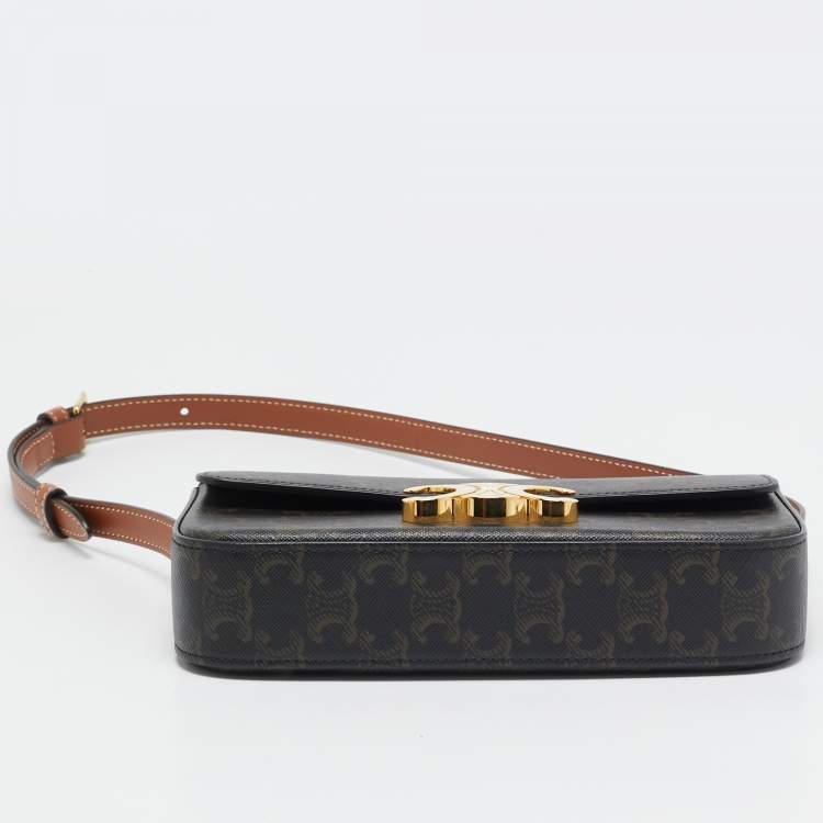 Pre Owned Celine Tan Triomphe Canvas and Leather Claude Shoulder Bag