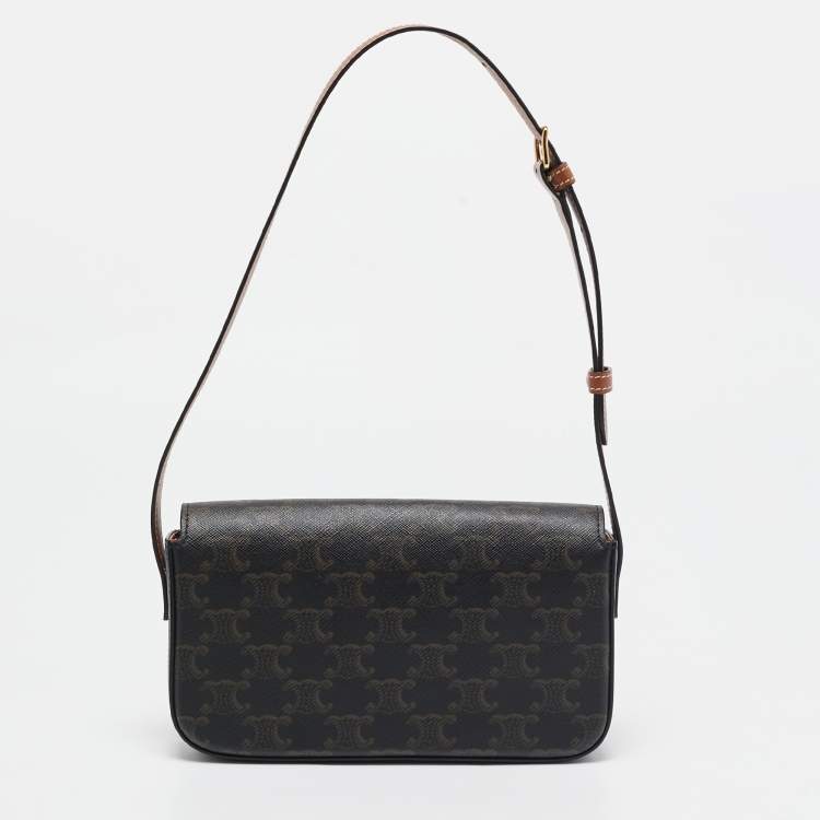 Pre Owned Celine Tan Triomphe Canvas and Leather Claude Shoulder Bag