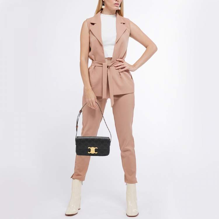 Pre Owned Celine Tan Triomphe Canvas and Leather Claude Shoulder Bag