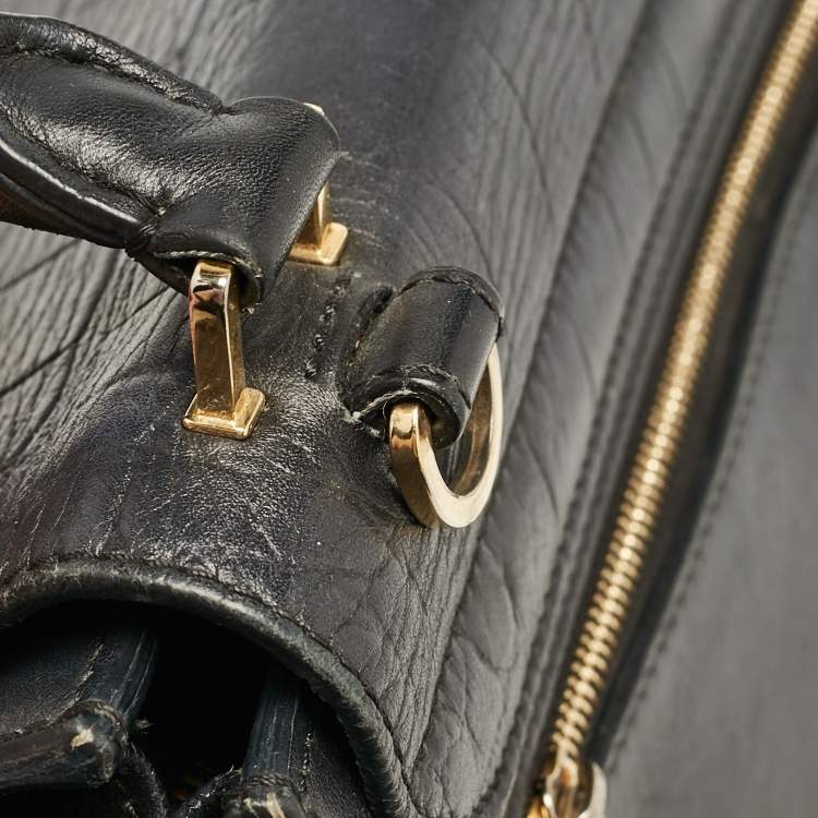 Pre Owned Celine Black Croc Embossed Leather and Suede Medium Trapeze Top Handle Bag
