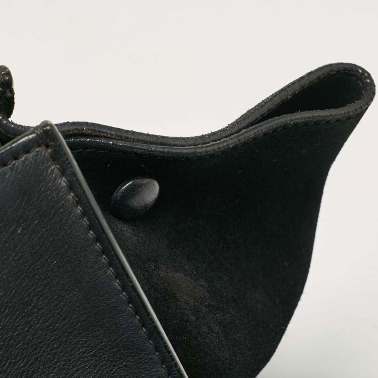 Pre Owned Celine Black Croc Embossed Leather and Suede Medium Trapeze Top Handle Bag