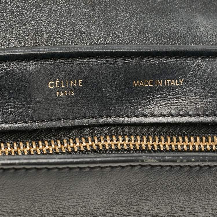 Pre Owned Celine Black Croc Embossed Leather and Suede Medium Trapeze Top Handle Bag