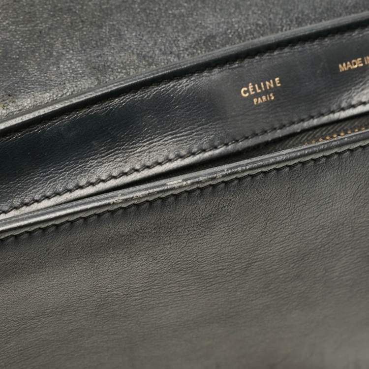 Pre Owned Celine Black Croc Embossed Leather and Suede Medium Trapeze Top Handle Bag