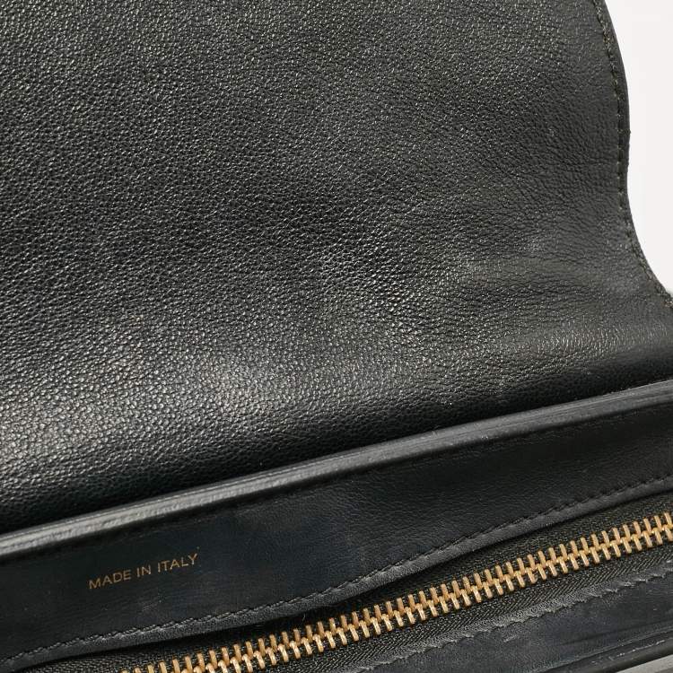 Pre Owned Celine Black Croc Embossed Leather and Suede Medium Trapeze Top Handle Bag